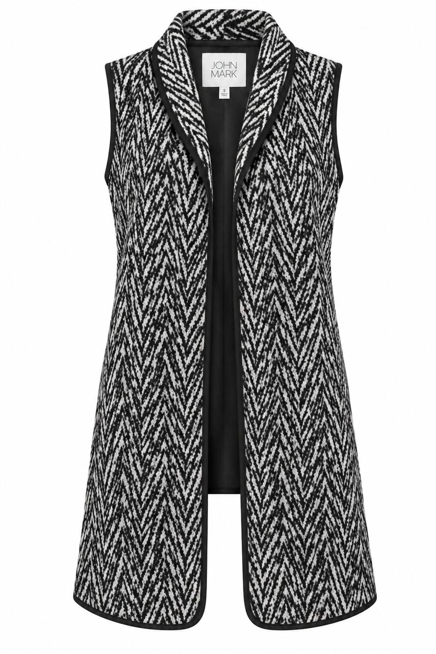 John Mark Small Wool Blend Chevron Longline Vest Boho Chic
